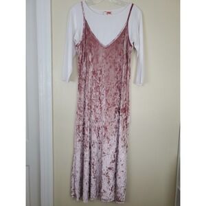 Samant Chauhan Metallic Crushed Velvet Twofer Dress XS Anthropologie Dusty Pink